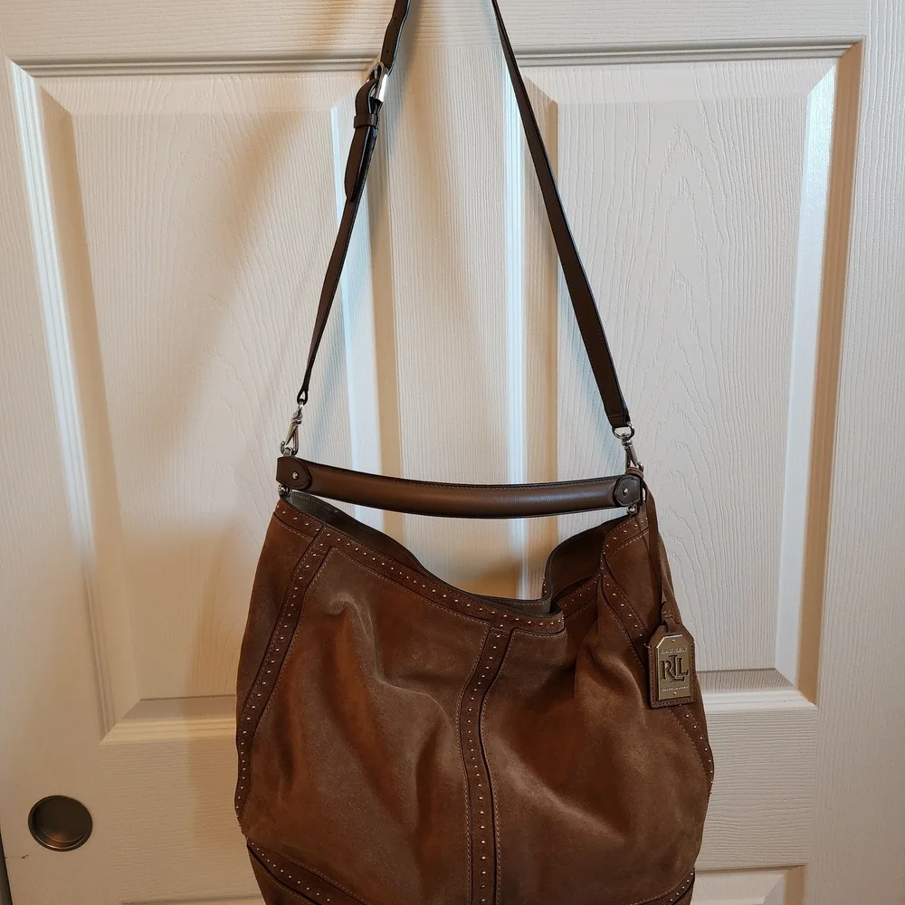 Ralph Lauren Baswick Brown Suede Hobo Bag